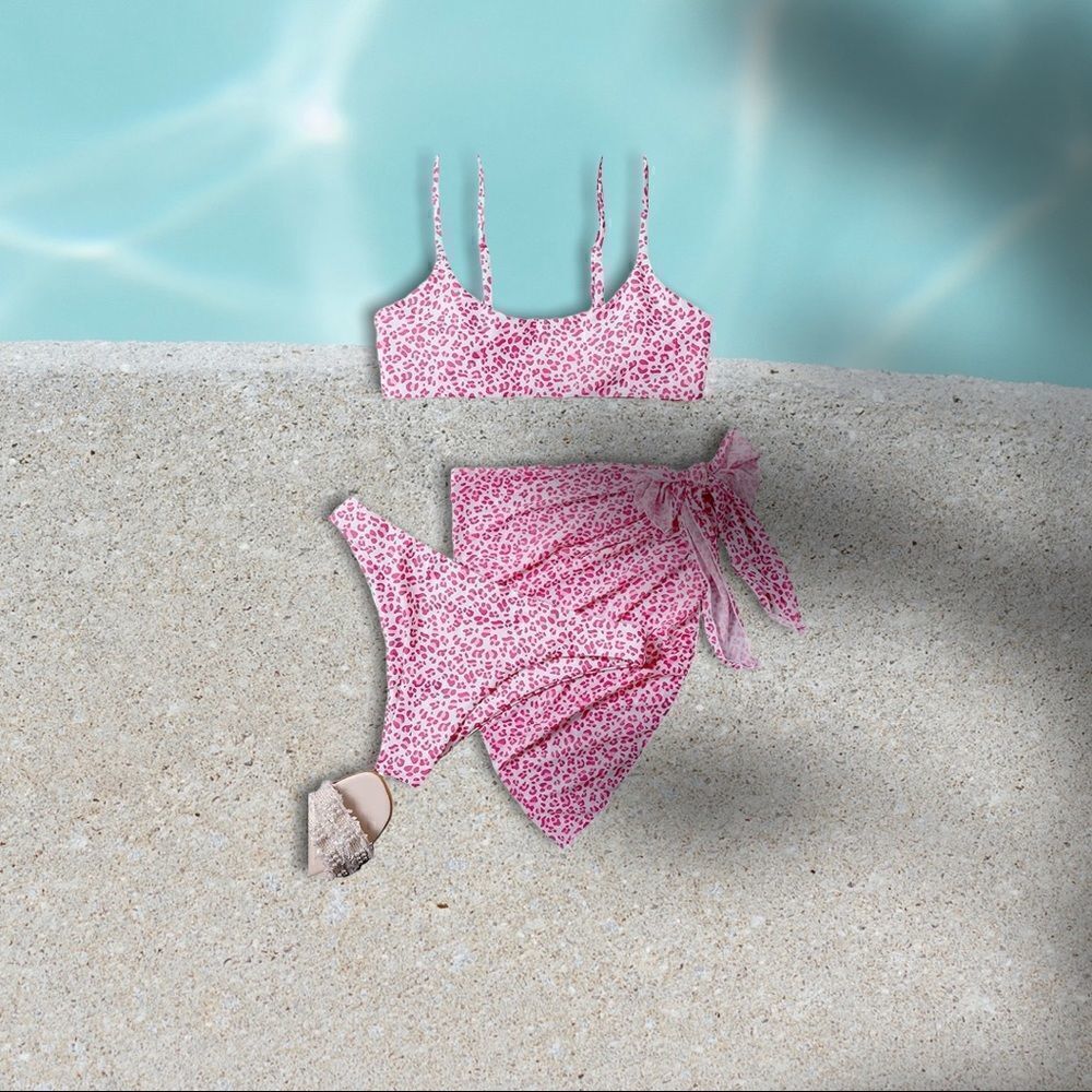 SHEIN 3 Piece Pink Leopard Bikini Swimsuit Sz XS NIP